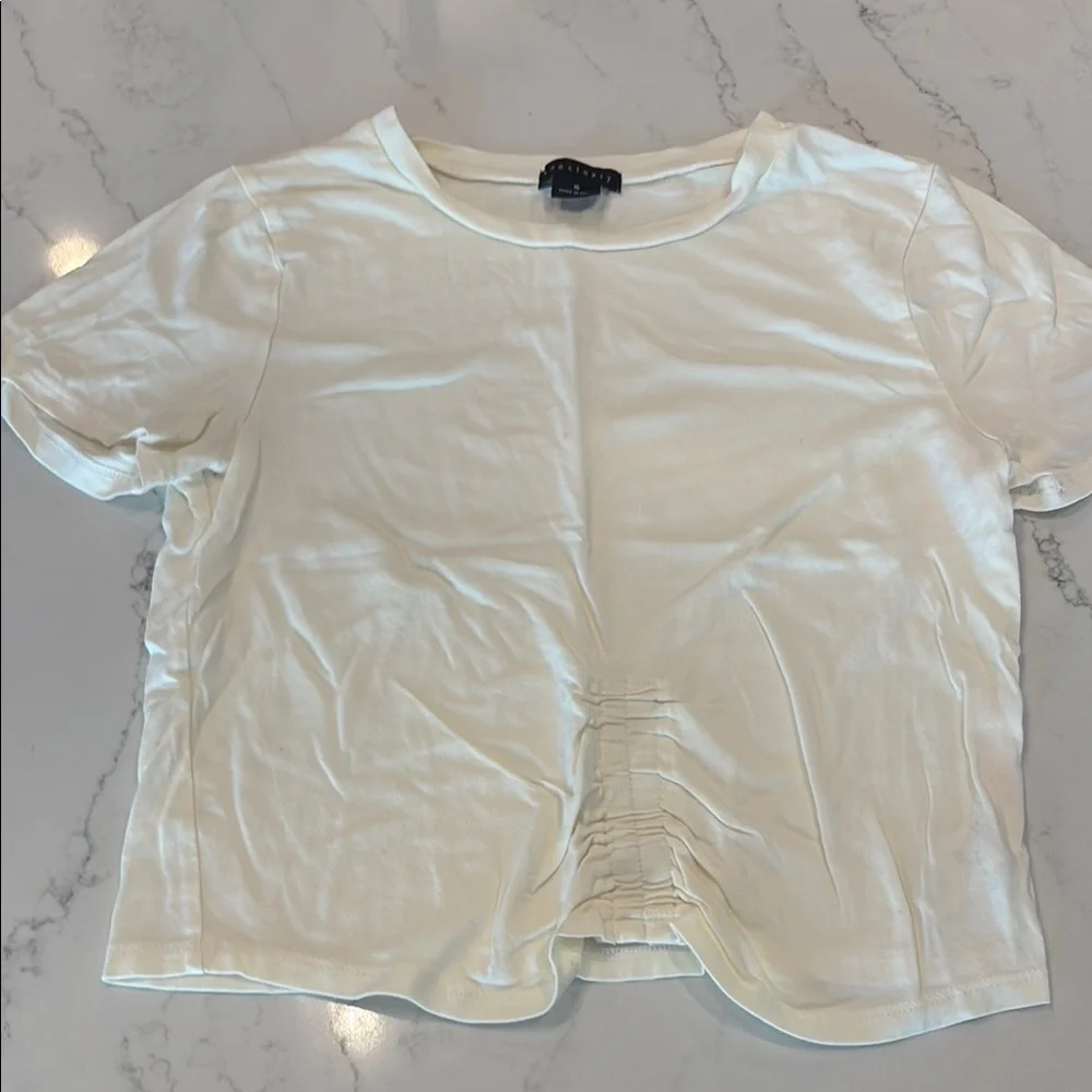 Sanctuary Cream Crop T-Shirt with Peter Pan Collar